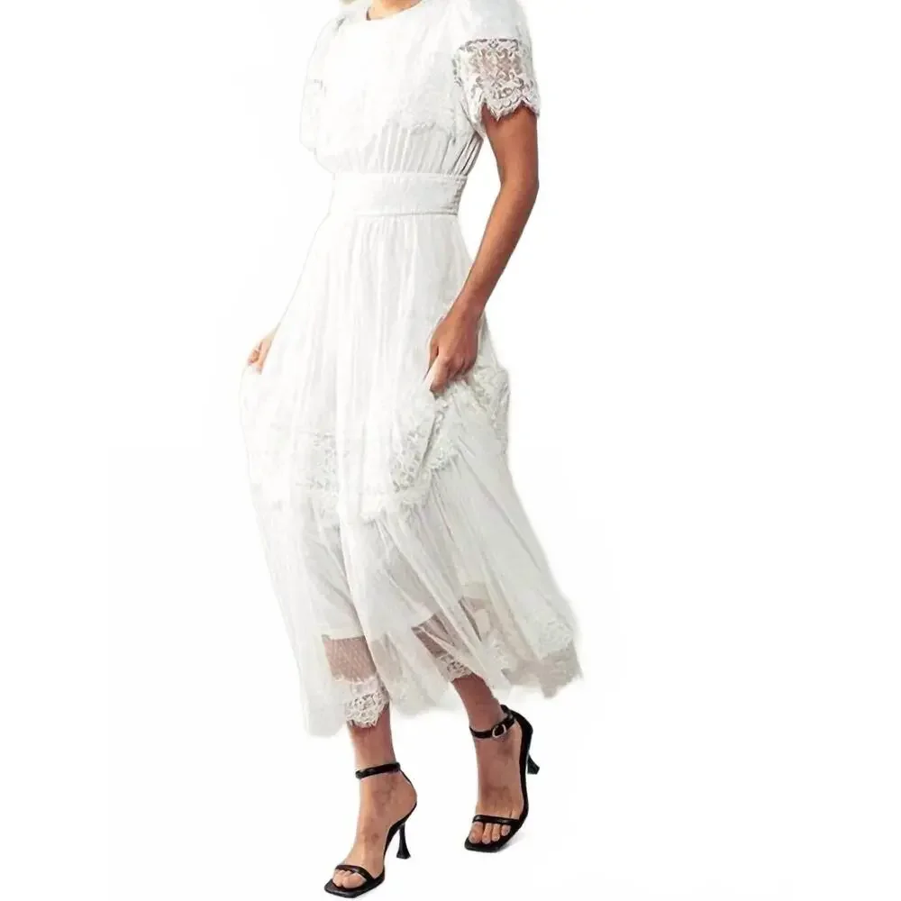 Elegant White Lace Midi Dress - Picture 2 of 6